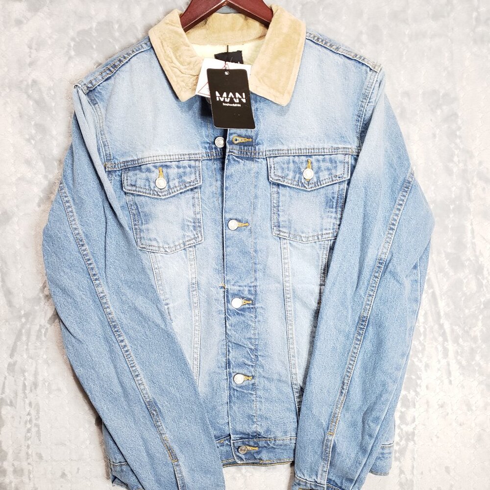 MAN Tall Borg Lined Cord Collar Denim Jacket